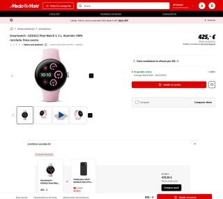 Google Pixel Watch 3 AMOLED 41 mm S-L Aluminio 100% reciclado Rosa cuarzo por solo 237,70€