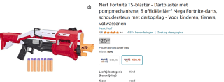 NERF Fortnite TS Elite Dart Blaster 72 cm rood voor €20,42 bi Amazon