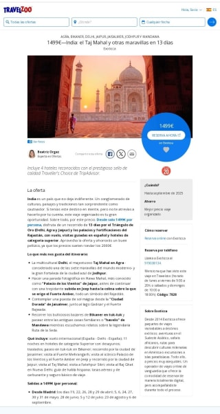 Viajazo a la India 13 días por 1499€ por persona.