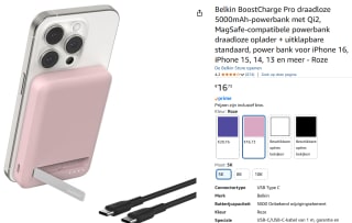 Belkin 5000mah Qi2 magsafe powerbank roze voor €16,73 bij Amazon