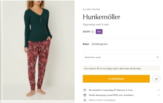 Hunkemöller pyjamatop voor €3 bij de Bijenkorf