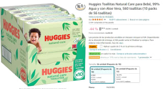 Huggies Toallitas Natural Care para Bebé 10 packs de 56 toallitas por 8,48€