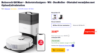 Roborock Q8 Max+ robotstofzuiger voor €319,99 bij Bol