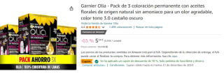 Garnier Olia - Pack de 3 coloración permanente con aceites florales de origen natural sin amoniaco para un olor agradable, color tono 3.0 castaño oscuro por 5.31€