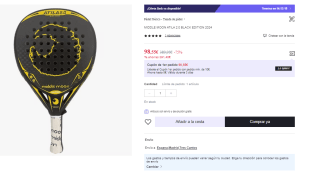 Pala de Padel Middle Moon Atila 2.0 Black edition 2024 por 98.55€ (Cuenta Nueva 86.55€)