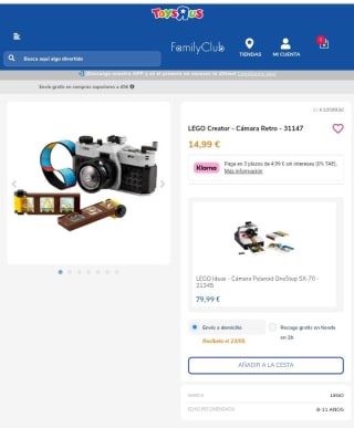 Lego Creator Cámara Retro 3 en 1 por 14,99€.