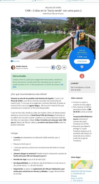 Soria Rural 3 días con desayunos y 1 cena por 139€ para 2 personas.