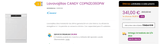 Lavavajillas CANDY CDPN2D360PW de 13 Cubiertos por 331€