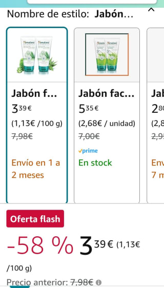 Pack de 2×150ml Himalaya Áloe Vera Jabón facial.3,39€.por