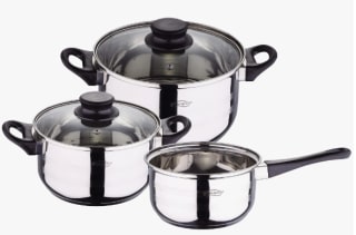 Bateria de cocina 5 piezas (2 cacerolas + 2 tapas + cazo) SAN IGNACIO, por 12,79€