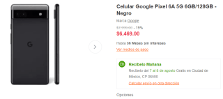 Google Pixel 6A 5G 128GB por $5,719 en Linio con PayPal