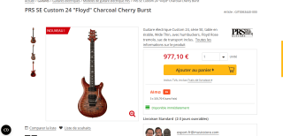 Guitare électrique PRS SE Custom 24 Floyd Charcoal Cherry Burst à 977,10€