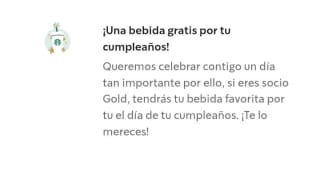 Bebida gratis por tu cumpleaños para socios gold