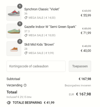 20% extra kassakorting korting op alles, incl. de sale bij Sneakerbaas