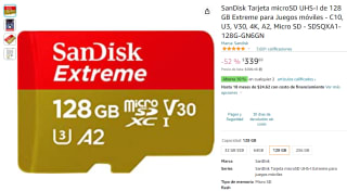 MicroSD SanDisk UHS-I 128GB por $340 en Amazon