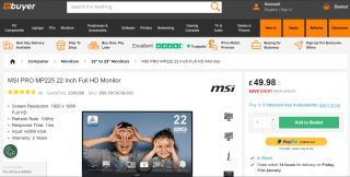 MSI PRO MP225 21.5" FHD 100Hz Monitor - £49.98