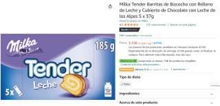 5 Paquetes de MILKA Tender barritas rellenas de chocolate con leche 5x37 g envase 185 g por 10.17€