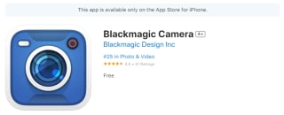 Procure Apple App Store's Blackmagic Camera app for free