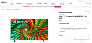 Smart TV da LG, modelo NanoCell NANO77 de 65 polegadas 4K - R$ 3.761,14