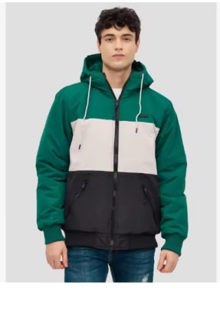 Abrigo para Hombre de manga larga y cuello redondo con capucha con estampado color block y cierre de cremallera con bolsillos por 11.89€