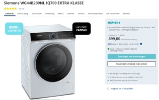 Siemens WG44B209NL iQ700 wasmachine voor €799 na cashback bij Electroworld
