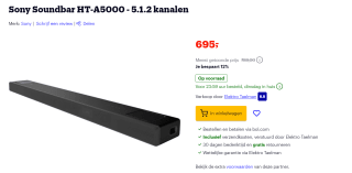 Sony Soundbar HT-A5000 - 5.1.2 kanalen voor €695 bij Bol.com