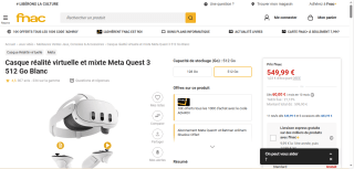 Casque VR/AR Meta Quest 3 - 512 Go, blanc à 549,99€