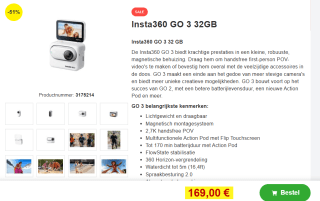 Insta360 GO 3 - Actioncam - Wit - 32 GB voor €169 bij Proshop