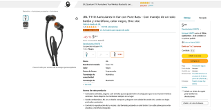 Auriculares JBL T110 In Ear Pure Bass por 5,38€