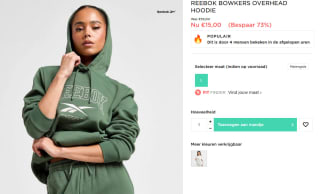 Reebok Bowkers Overhead Hoodie voor €15 bij JD Sports