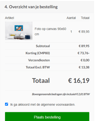 Eigen foto op canvas - 90 x 60 cm voor €16,19 dmv code bij CanvasCompany
