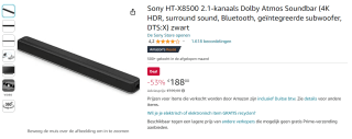 Sony soundbar HT-X8500 voor maar €188 bij Amazon.nl