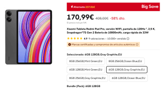Xiaomi-Tableta Redmi Pad Pro 6GB/128GB desde España Por 170,99€