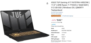 ASUS TUF Gaming A17 FA707NV-HX023W - 17.3 inch voor €846,18 via Amazon