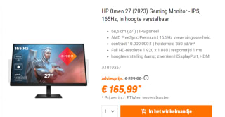 HP OMEN by HP 27 computer monitor 68,6 cm (27") voor €165,99 bij Nbb