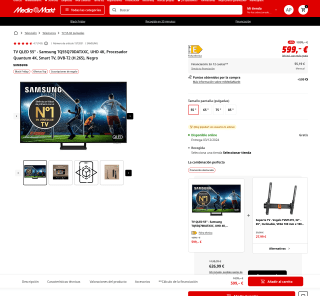 TV QLED 55" Samsung TQ55Q70DATXXC UHD 4K Procesador Quantum 4K Smart TV DVB-T2 por 599€