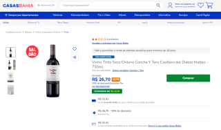 Vinho Tinto Seco Chileno Concha Y Toro de 750ml - R$ 26,70