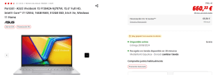 Portátil - ASUS Vivobook 15 F1504ZA-NJ707W, 15.6" Full HD, Intel® Core™ i7-1255U, 16GB RAM, 512GB SSD, Iris® Xe, Windows 11 Home por 660.33€