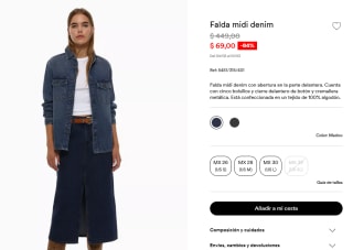 Falda Midi Denim por $69 en Lefties