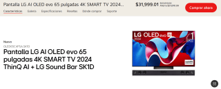 Smart TV LG AI OLED evo 65" 4K + LG Sound Bar SK1D por $22,303