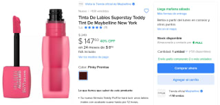 Tinta de Labios Superstay Teddy Tint Maybelline por $148 | Mercado Libre