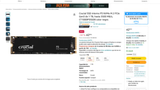 Crucial SSD interno P3 NVMe M.2 PCIe Gen3 de 1 TB, hasta 3500 MB/s, CT1000P3SSD8 color negro