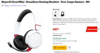 HyperX Cloud Mini Draadloze gaming-hoofdtelefoon voor €29,99 bij Bol