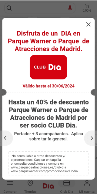-40% descuento en Parque de Atracciones de Madrid o -35% en Parque Warner con Club Dia! para portador + 3 acompañantes. Online. (En taquillas -15%)
