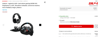 Volante Logitech G G29 + Auriculares gaming ASTRO A10 por 238,84€ (newsletter por 228,84€)