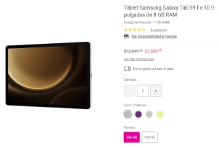 Tablet Samsung Galaxy Tab S9 Fe 10.9" 256GB por $7,599 en Liverpool