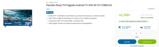 Smart TV Sharp 70" UHD 4K a $11,763 en Sam's Club