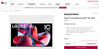 Smart TV da LG, modelo Oled Evo de 55 polegadas - R$ 8.549,05