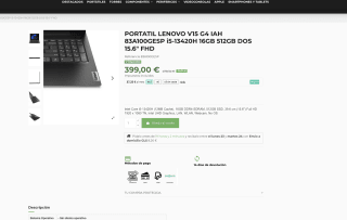 Portátil LENOVO V15 G4 IAH 83A100GESP i5-13420H 16GB 512GB DOS 15.6" FHD por 399€