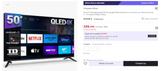 Smart TV 50 pulgadas QLED 4K Hey Google Official Assistant Android 11 por 226,99€ (Cuenta Nueva 214.99€)